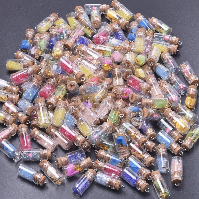 10/30/50/100pcs Mixed Glass Wishing Bottle Drifting Bottle Charms Pendants for Jewelry Making DIY Handmade Keychain Earrings