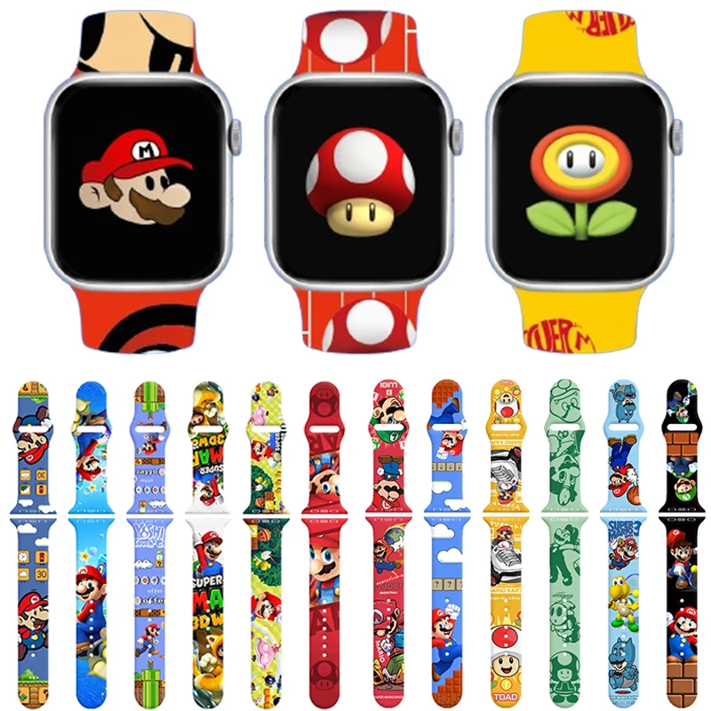 Super Mario Bros Strap for Apple Watch Band 44mm 42mm 41mm 40mm 45mm 49mm 44 Mm Bracelet Correa Iwatch Series 9 7 SE 6 8 Ultra 2