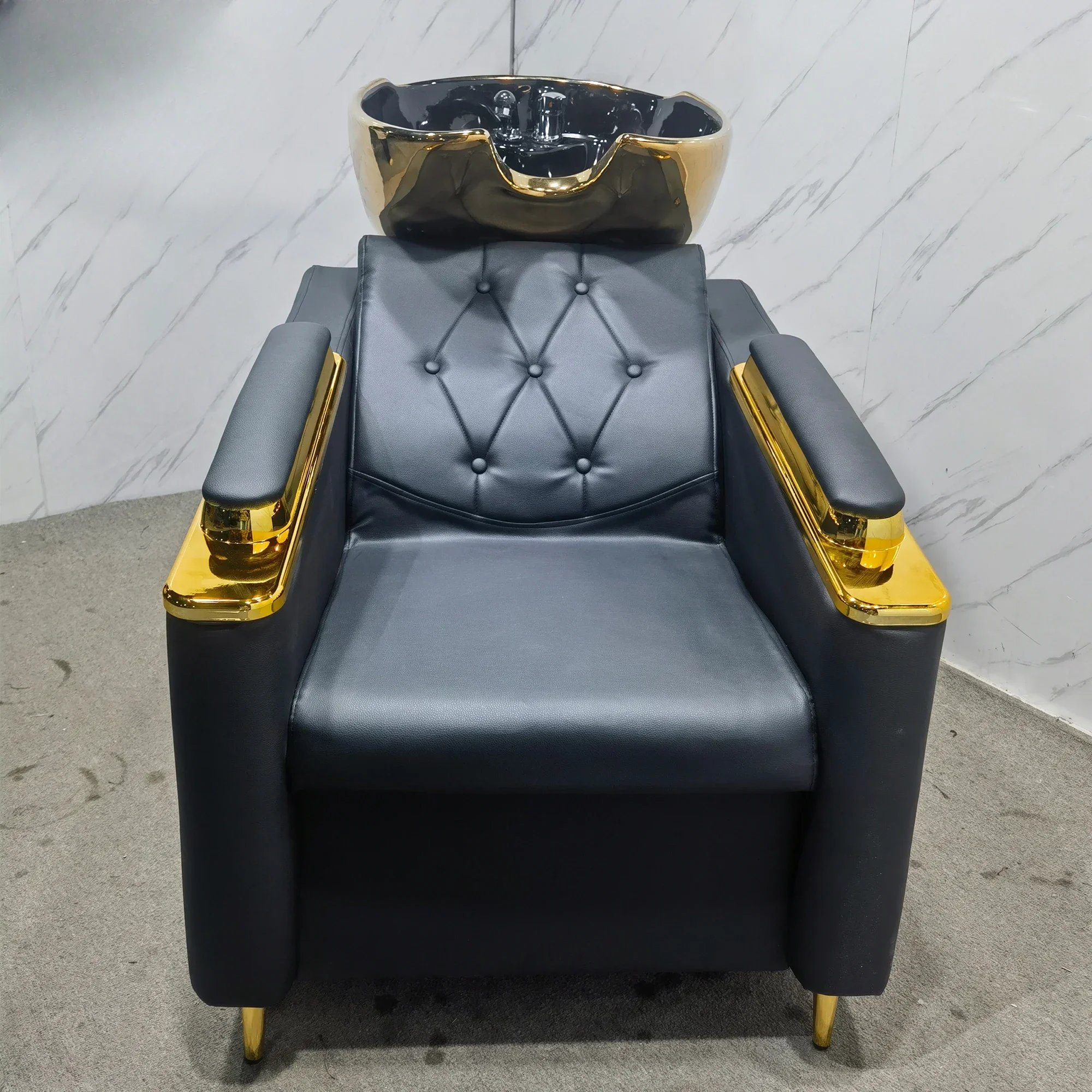 

Hot sales New Black Premium Shampoo Bed Gold Salon Shampoo Bowl Comfortable Shampoo Chair