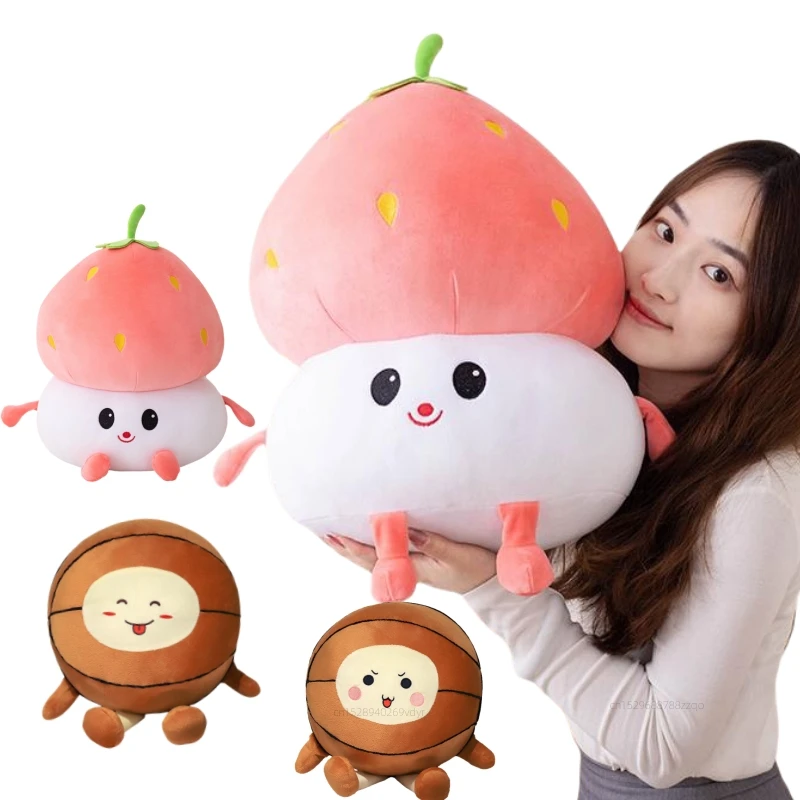 Super Soft Kawaii Basketball Strawberry DollsCartoon Toys Expression Fruit  Funny Girls Boys Birthday Gifts Pillow Home Decor