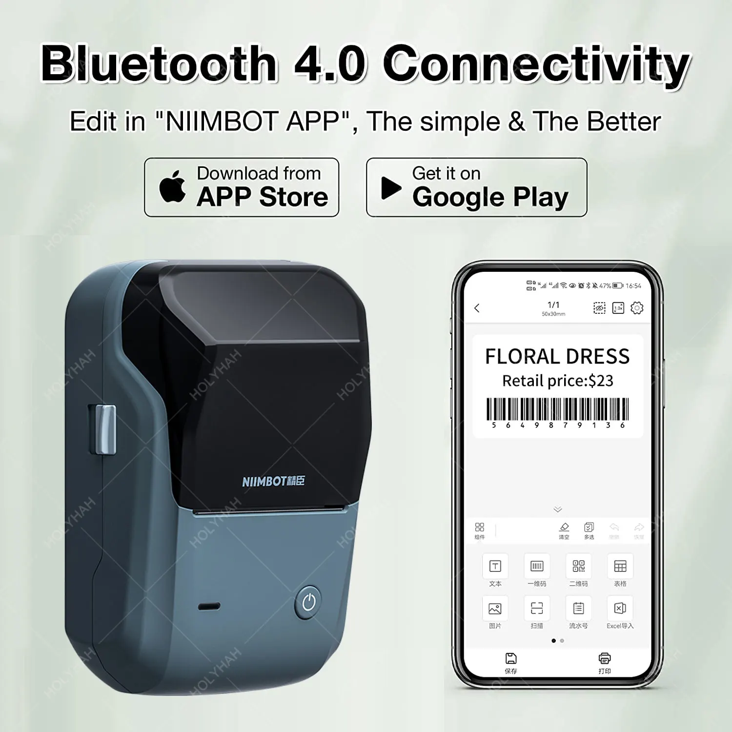 Portable Niimbot B1 B21 Mini Jewelry Cable Label Printer Thermal Sticker Bluetooth Printer for 20mm 50mm Transparent White Label