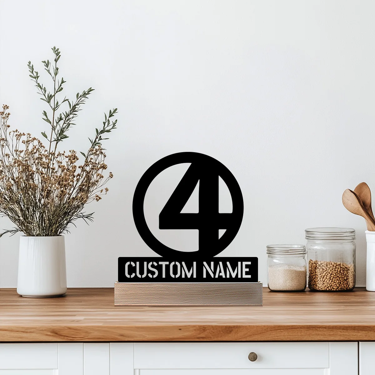 1pc Semplice 4 simboli Testo personalizzato Statua in metallo con base in legno Scultura in metallo Figurina artistica con base in legno Scrivania da ufficio