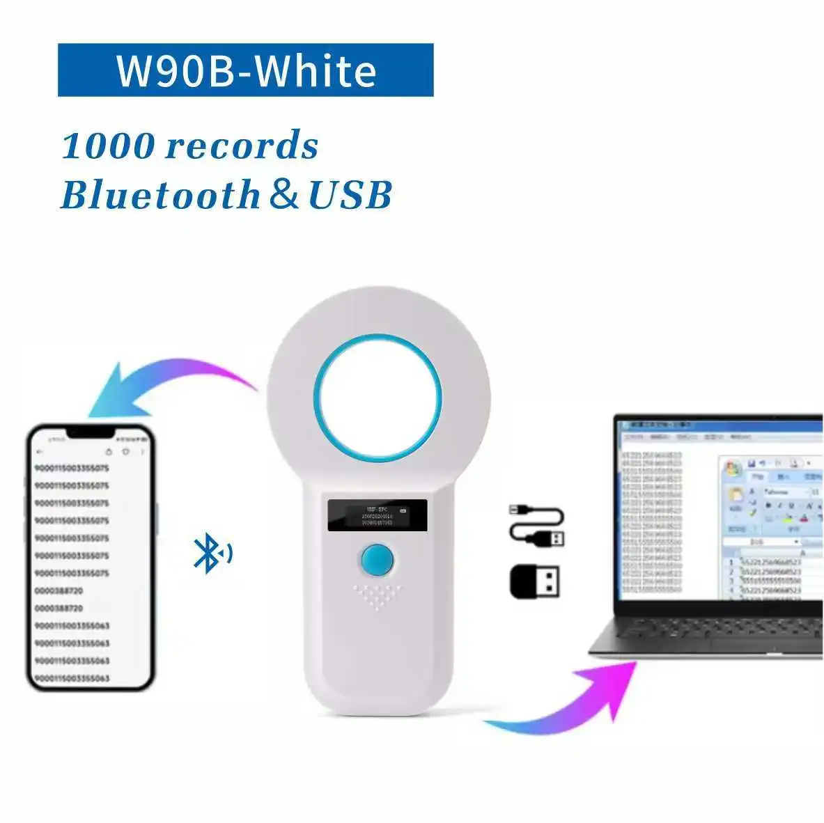 블루투스 기능 마이크로 칩 리더 칩 휴대용 OLED 애완 동물 스캐너 토끼 가축 고양이 개를위한 134.2khz 애완 동물 추적 스캐너