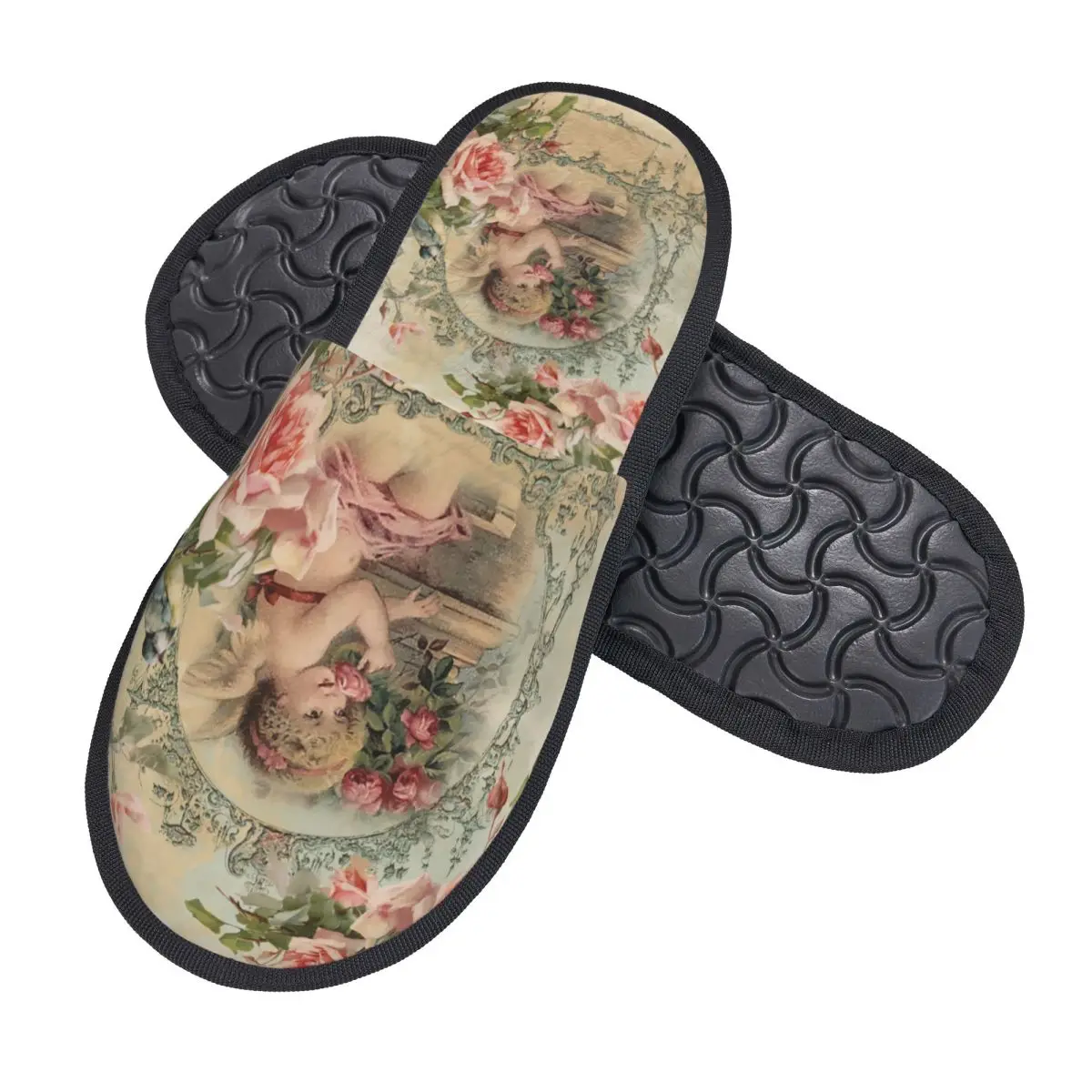 Custom Victorian Angel Vintage Rose Guest Slippers for Hotel Women House Slipper