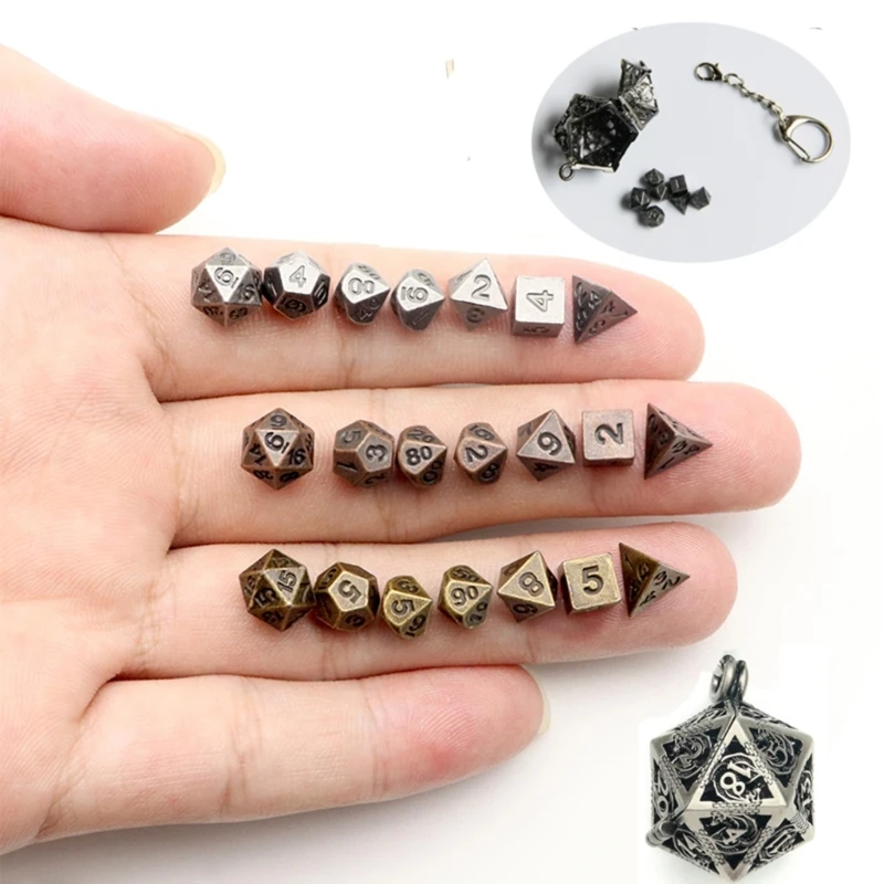 Dragon Dices Pendant Keychain Tiny Metal Dices Jewelry Set Mini Polyhedral Dices Keyring Jewelry for Fashion Enthusiasts