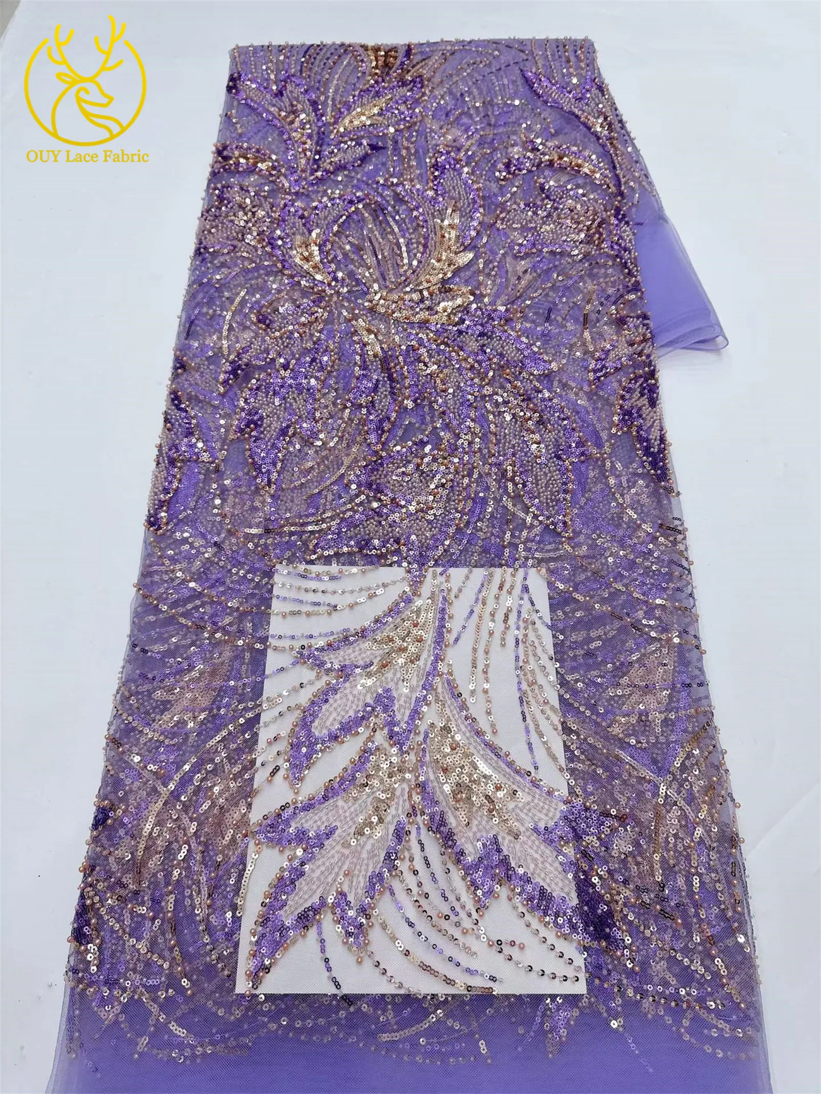 Großhandel Nigerianischer Perlen-Spitzenstoff 2026 Modischer Französischer Afrikanischer Pailletten-Netzstoff für Brautkleider und Partykleider 5 Yards – Detail 16