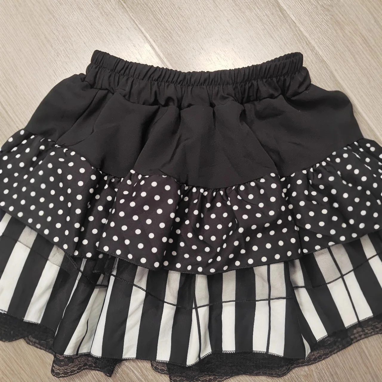 American Vintage Y2k Korea Slim Waist Ruched Polka Dot Piano Keys Skirt Women Layered Ruffle Lace Skirt Summer Daily Streetwear