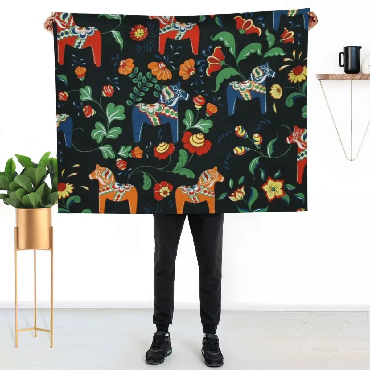 BEST SELLER - Swedish Dala Horse Throw Blanket Designers Decorative Beds Sofas warm winter Cute Blankets