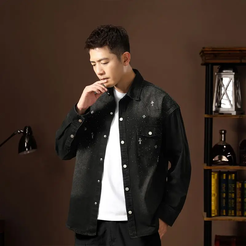 ربيع الخريف سترات الدنيم خمر مع جيب تصميم الدنيم معاطف للرجال واحدة الصدر التلبيب طوق سترة الخريف معطف العمل