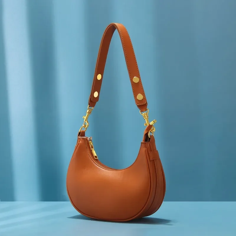 

Fashion Half Moon Hobo Bag for Women 2024 Soft Pu Leather Casual Zipper Underarm Bag Quality Shoulder Bag Casual Shopper Female