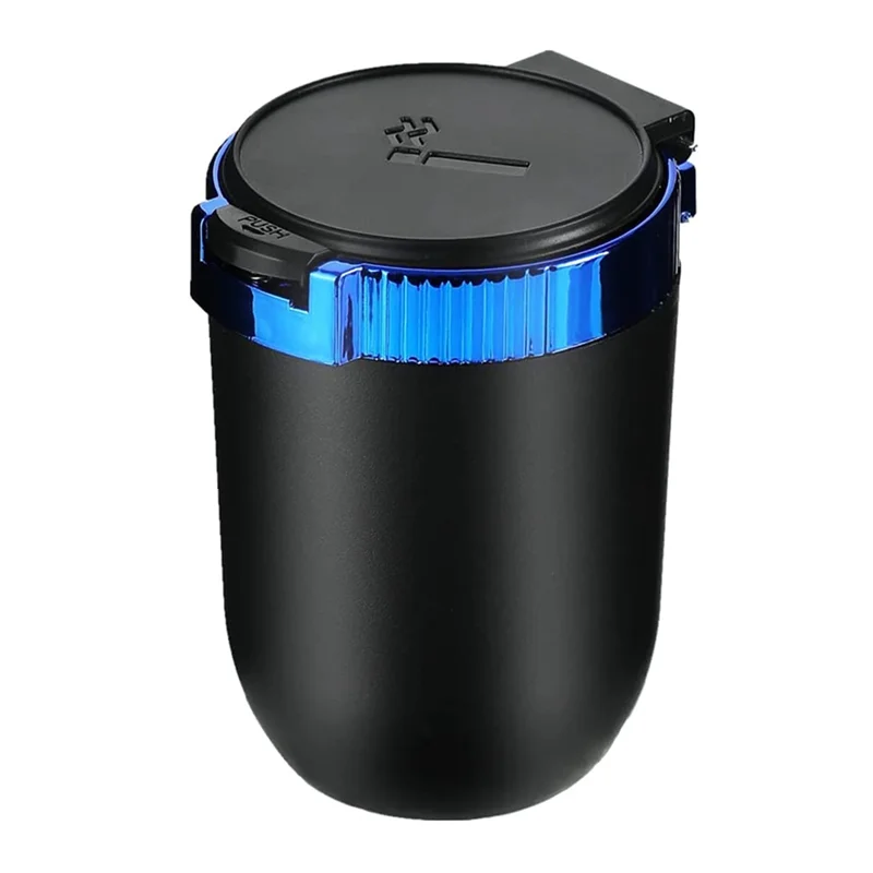 

A48M-Professional Car Ashtray with Lid Portable Ash Tray Blue Mini Car Trash Can with LED Blue Light Windproof for Outdoor Trave