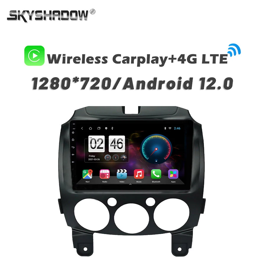 720P 360 Camera SIM Carplay Auto 8G+256G Android 13.0 Car DVD Player GPS map WIFI Bluetooth 5.0 RDS Radio For MAZDA 2 2007-2012