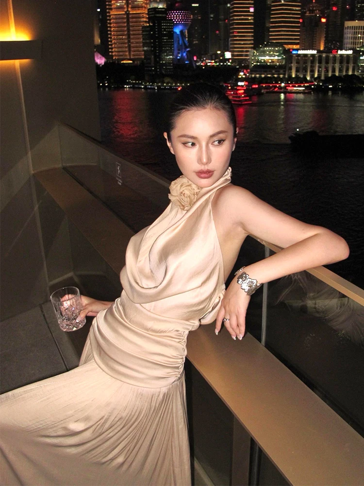 Ele taille haute longueur au sol Svel Dr avec Ne Hanging Design pour femmes Summer Beach Vaion Sexy Bal Slim...