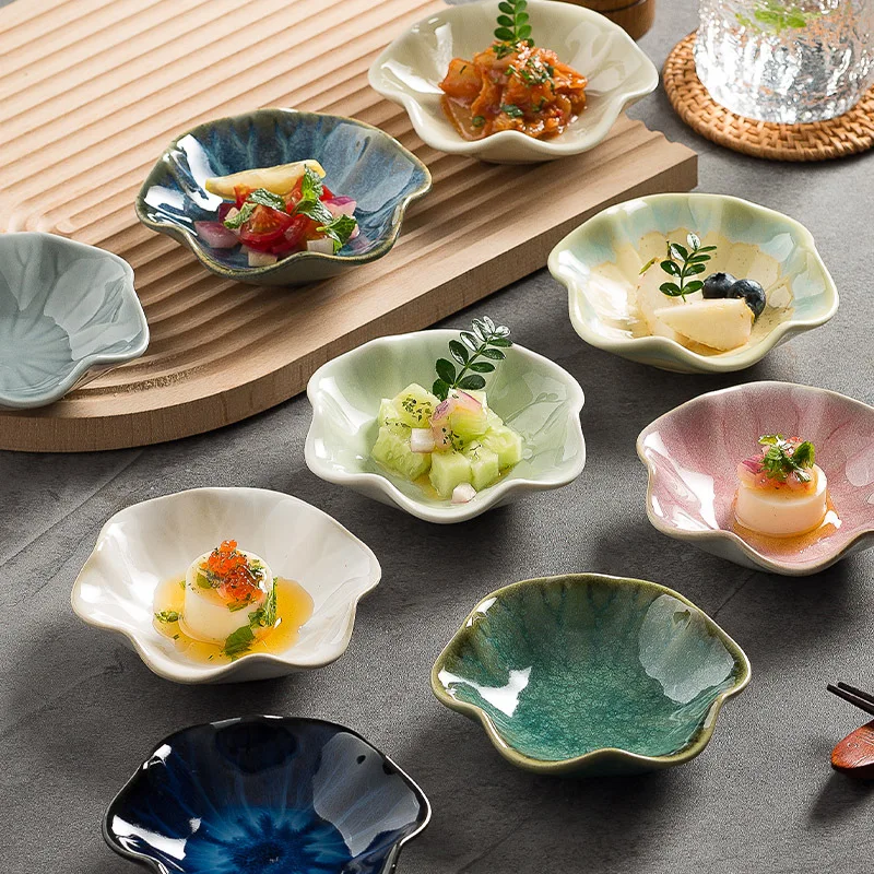 

Japanese Style Ceramic Lotus Leaf Hot Pot Dipping Dish, Household Dry Salt Dish, Soy Sauce Vinegar Seasoning Dish Restaurant Use