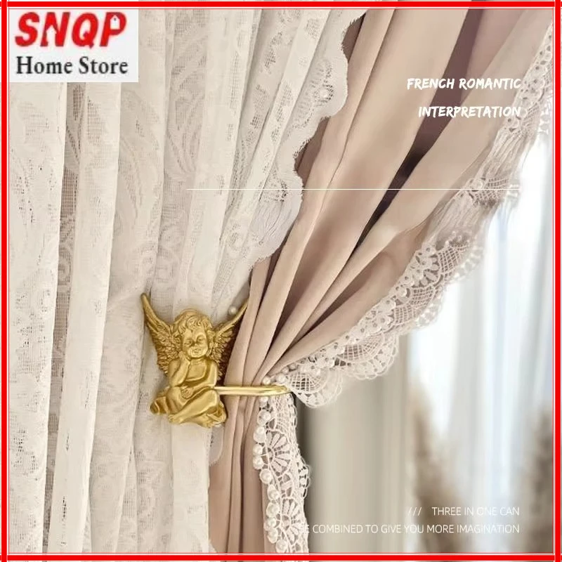 

French princess wind curtain living room dining room bedroom beautiful window screen wool fleece pearl lace light luxury custom