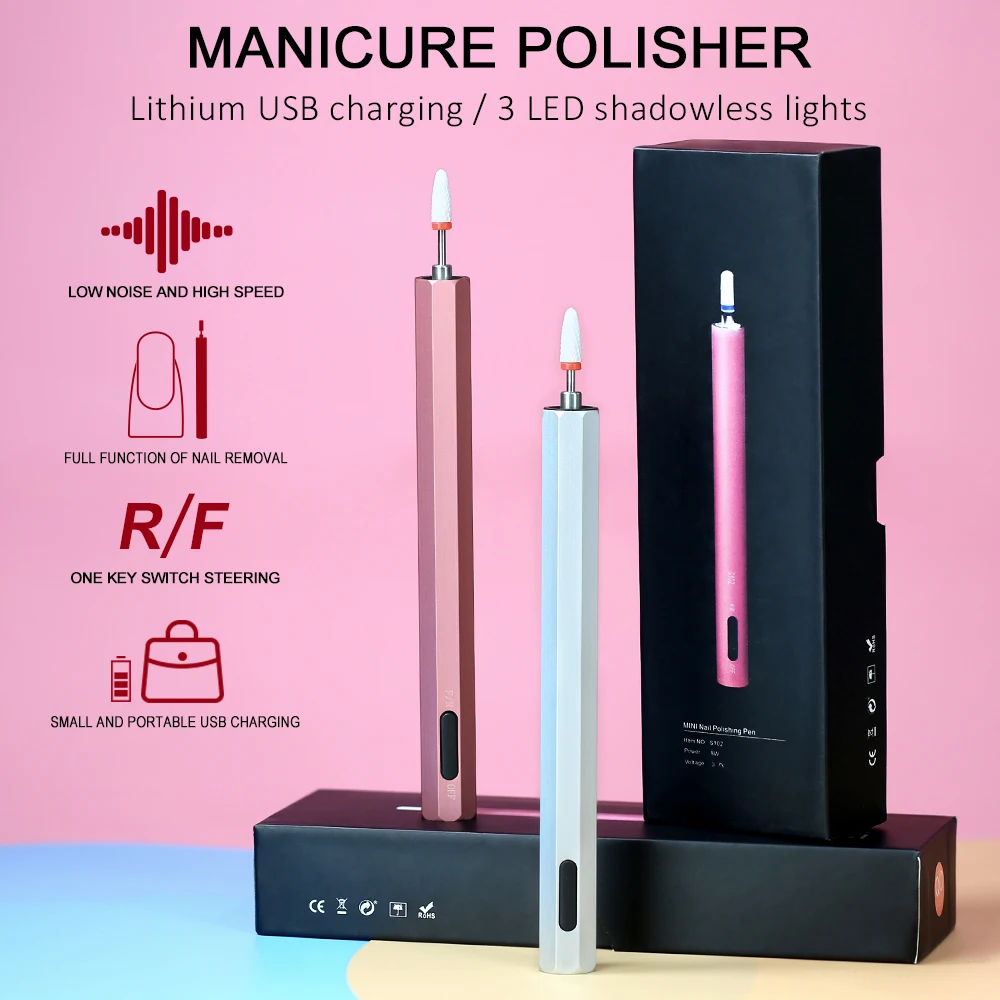 USB Portable Nail Drill Machine Mini Electric Nail Polishing Pen 12000rpm Rechargeable Professional Manicure Gel Polish Tools