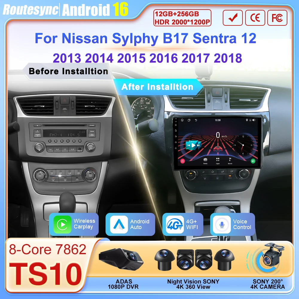 

Android 16 Auto For Nissan Sylphy B17 Sentra 12 2013 2014 2015 2016 2017 2018 Carplay Car Radio BT DSP Touch Screen 5G Wifi GPS