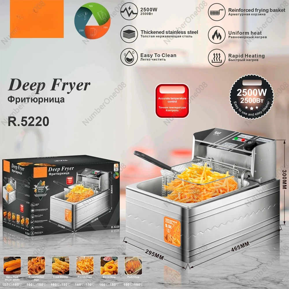 Cross-border 110V US Standard 220V European Standard Electric Fryer 5.5L Household Small Fryer Commercial Fries Machine