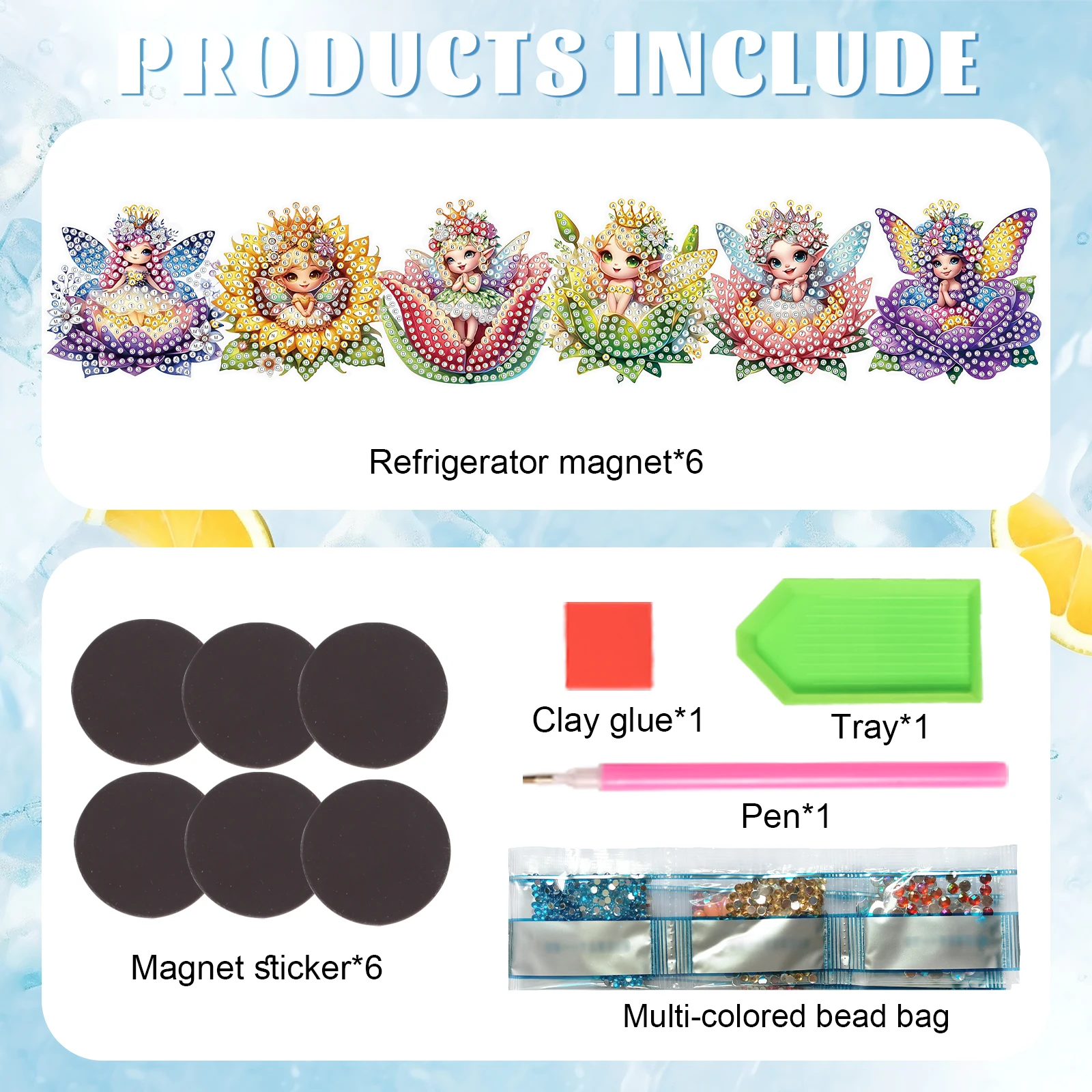 6Pcs Diamond Painting Fridge Stickers Kits, Flower Fairy Diamond Special Shape Diamond Fridge Stickers Art Decor Handmade Gift