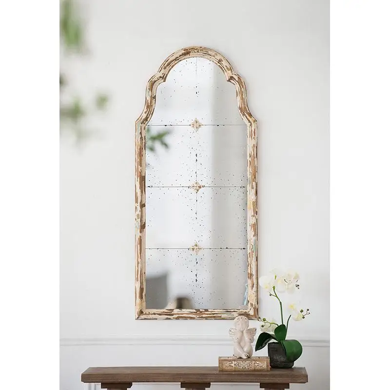 

22x48 Large Cream & Gold Framed Arched Wall Mirror, Decorative Window Style for Living Room, Bathroom, Entryway
