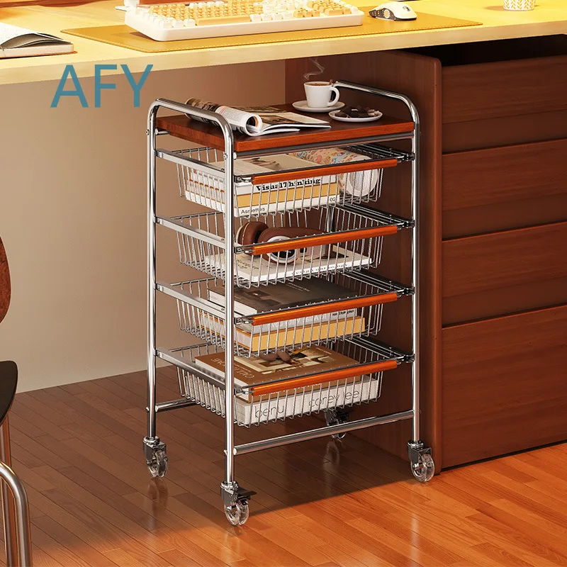 Metal Mobile Bookshelf Cart for Backpacks Snacks Books Kitchen Multi-Tier Storage Rack Under Desk Home Organizer Shelf