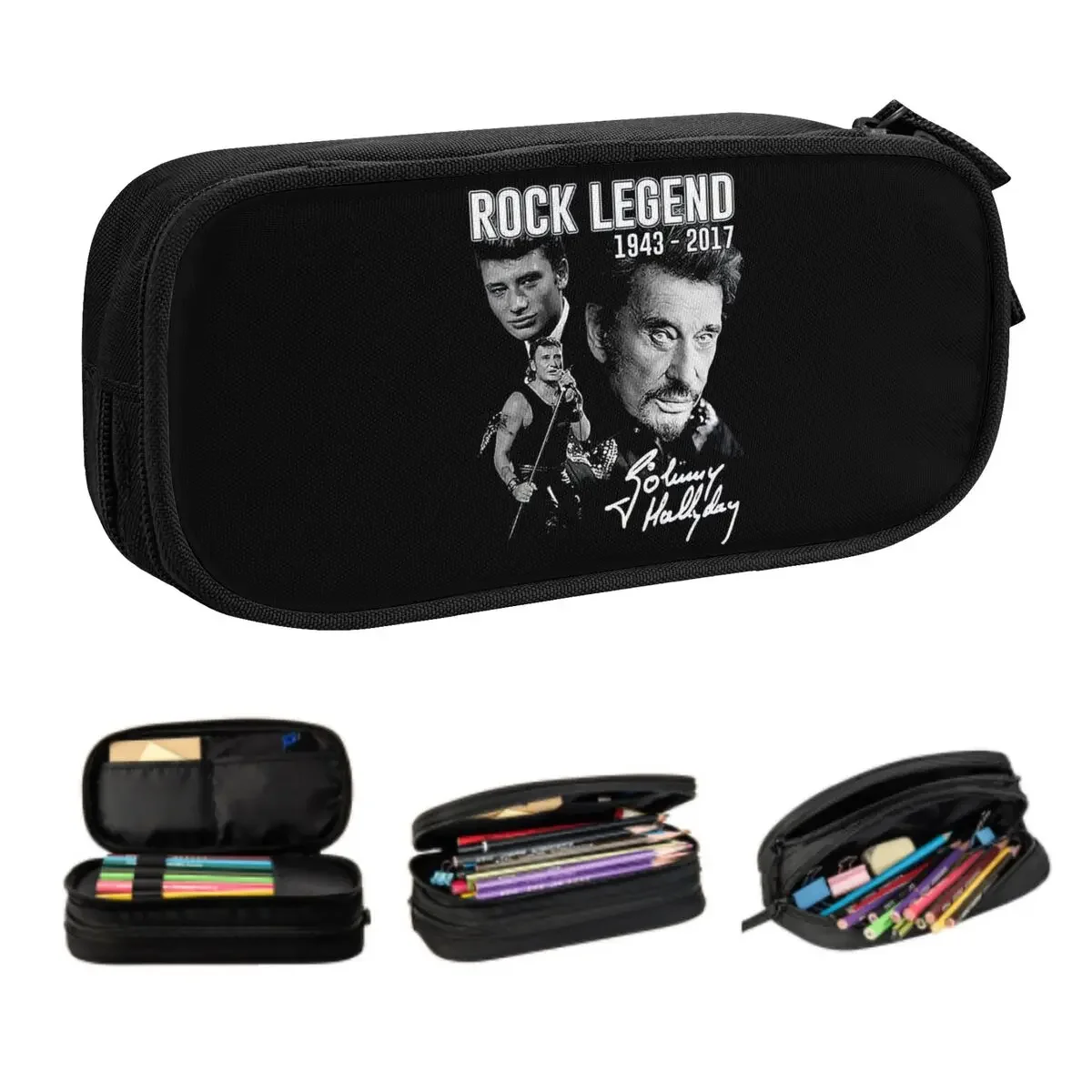 Custom Johnny Hallyday Pencil Case for Girls Boys Large Capacity France Rock Singer Pen Bag Box Stationery