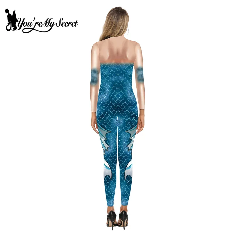 Adulto Zentai Cosplay body donna Sexy sirena squame di pesce stampato Slim tuta Performance costumi Party Fancy Outfit