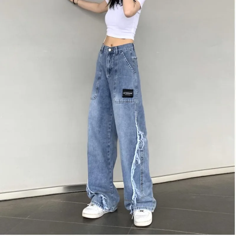 Vintage Jeans Woman  Women's Jeans 2023 Trend Denim Streetwear Korean Fashion Female Clothing Pants Clothes High Waist Blue