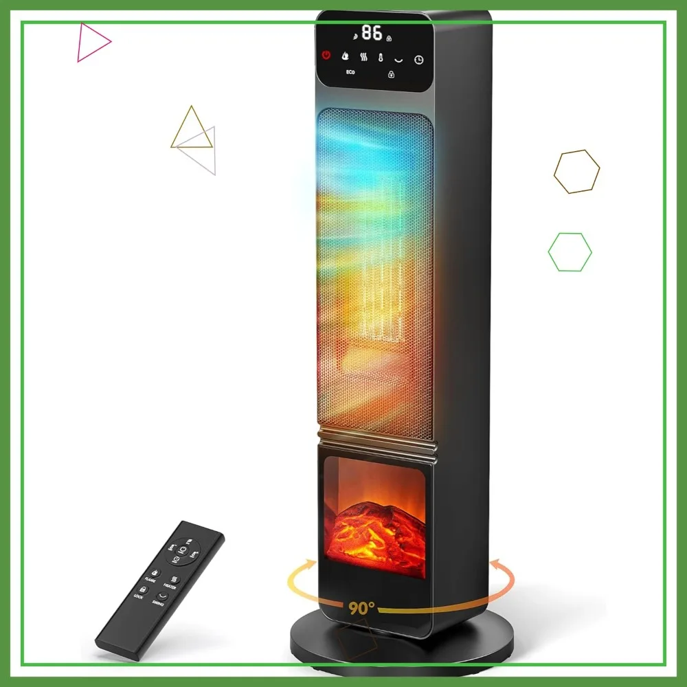 

750W/1500W Electric Fireplace Heater with 3D Flame, Oscillation, Child Lock, Eco Mode, Timer & Remote