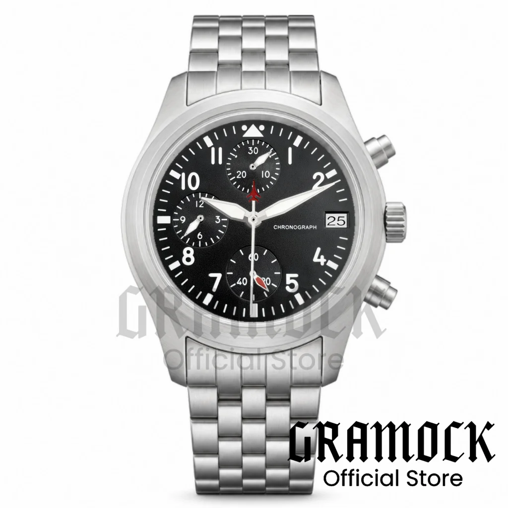 Gramock VK67 Quartz Sport Wristwatch 38mm Pilot Chronograph Men Watches Sapphire Crystal Luminous Waterproof Running Second Hand