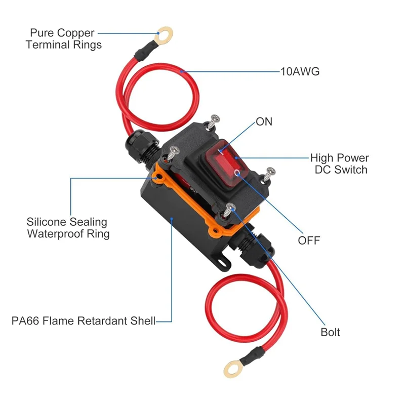 

Встроенный выключатель питания ABKY, 12-24 В постоянного тока, DPST, тумблер включения и выключения для наружных электроприборов с красным светом и кабелем 10 AWG