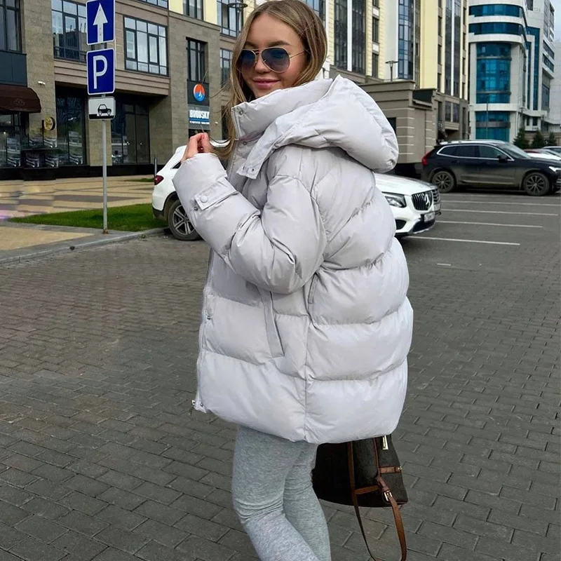 فضفاض Faionable القطن Jaet شتاء جديد وصول عارضة مقنعين الخبز Sle الملابس النسائية طويلة Sve سستة إغلاق سولي...