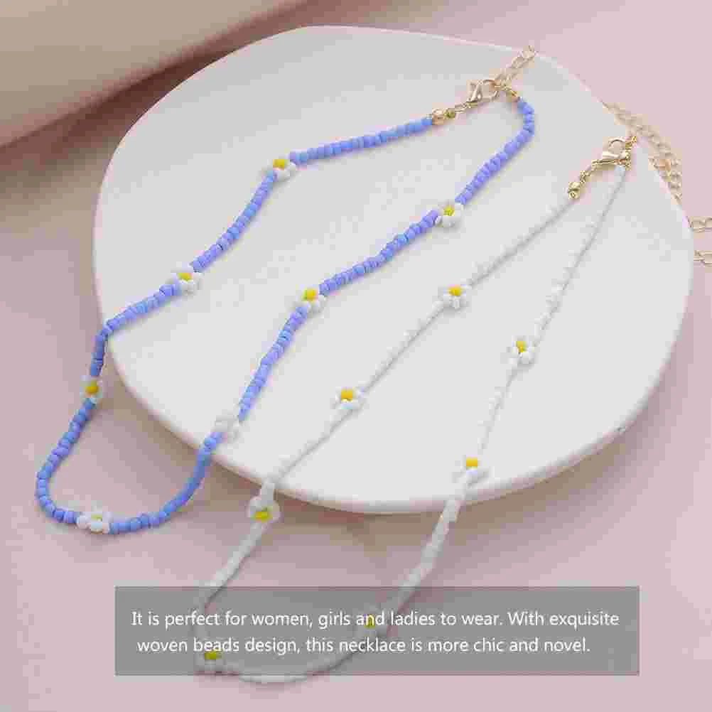 Creative Braided Flower Geometric Necklace Attractive Female Woven Beads Pretty Beach Party Jewelry Clavicle Chain Chic