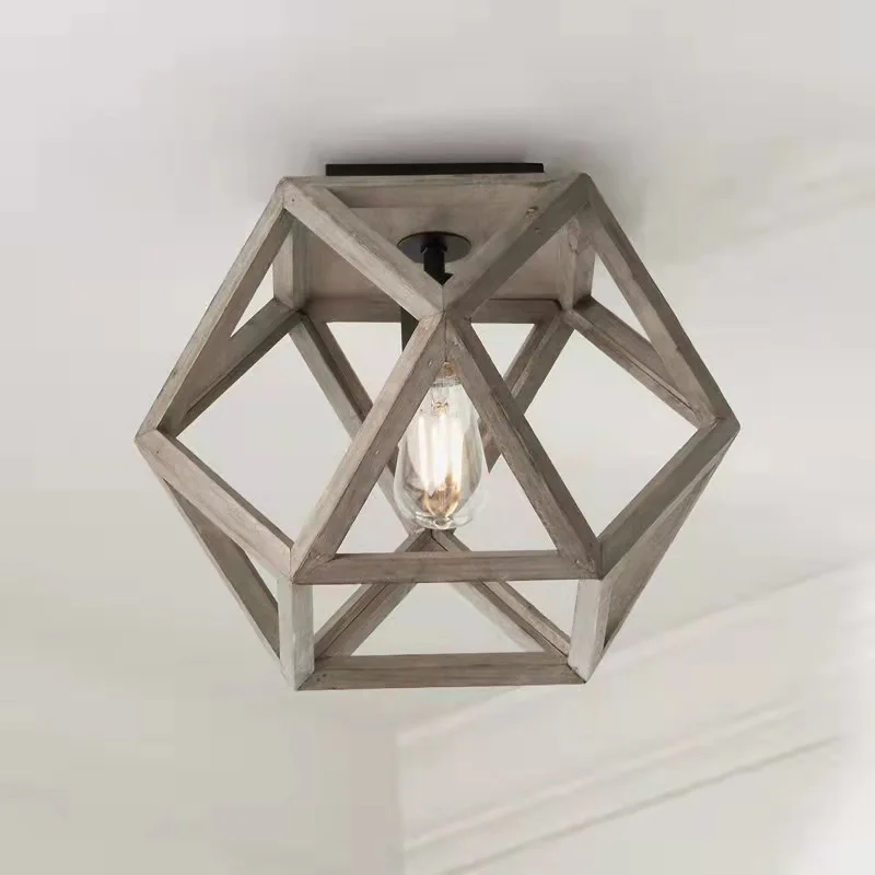 

Creative Nordic minimalist solid wood ceiling wooden art ceiling light corridor restaurant staircase retro lighting fixtures