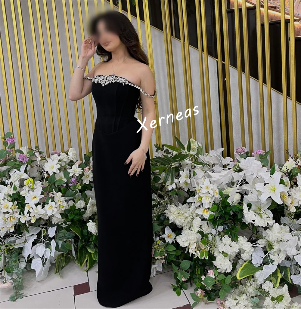 Customized Formal Evening Dress Rhinestone Charming Black Straight Long Dresses Bespoke Occasion Elegant Party Wedding