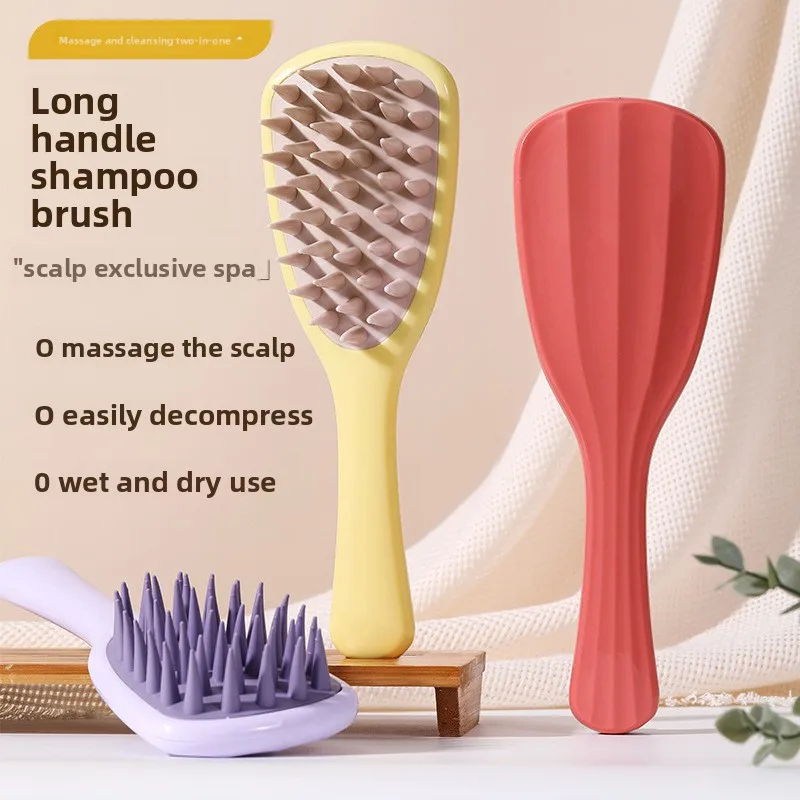 Langstieliger Silikon-Kopfhautmassage-Kamm Haarwaschbürste Kopfmassagegerät Badebürste Körperpeeling-Bürste Haarzubehör
