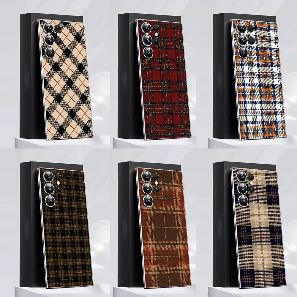 

Scottish Plaid Fabric Phone Case For Samsung S30,25,24,23,21,22,20,10,5G,FE,lite,PIus,Ultra Transparent Cover