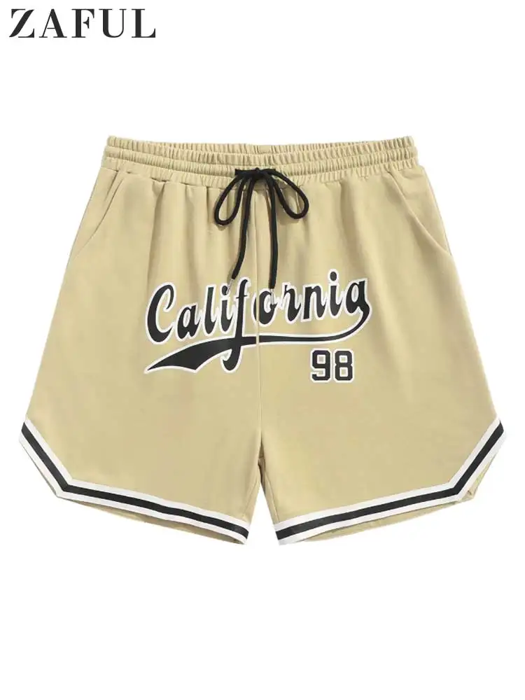 

ZAFUL Sports Shorts for Men California Letter Striped Drawstring Sweat Baseball Shorts Summer Mid-waist Casual Bottom Z5092191