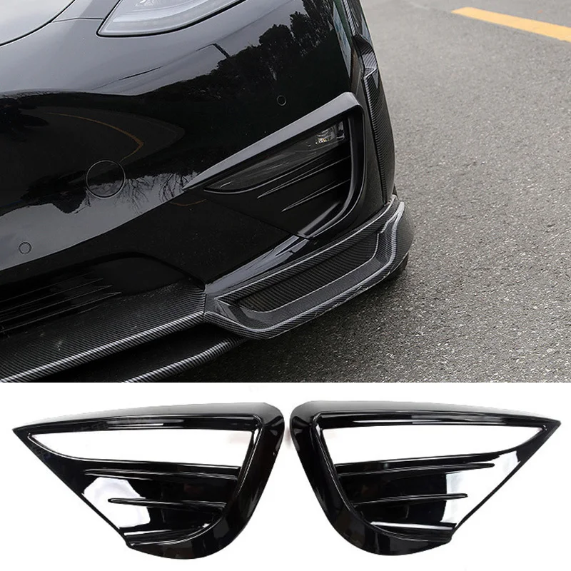 Front Fog Light Trim Cover For Tesla Model Y Fog Lamp Spoiler Blade Trim Protective Cover Woof Tooth Wind Knife ABS Decoration