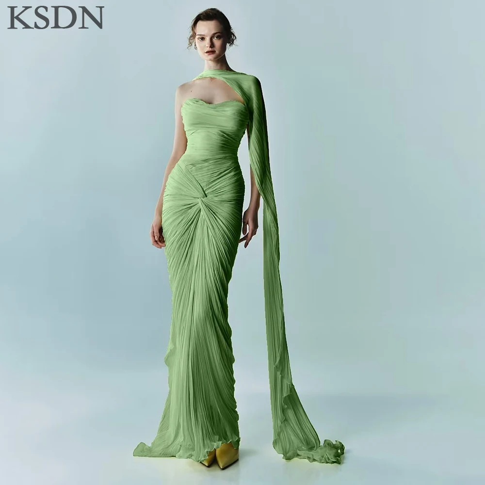 

Formal Occasion Evening Dresses for Elegant Women Fashion One-Shoulder Sleeveless Pleat Sweep Train Dress Customzied Gowns
