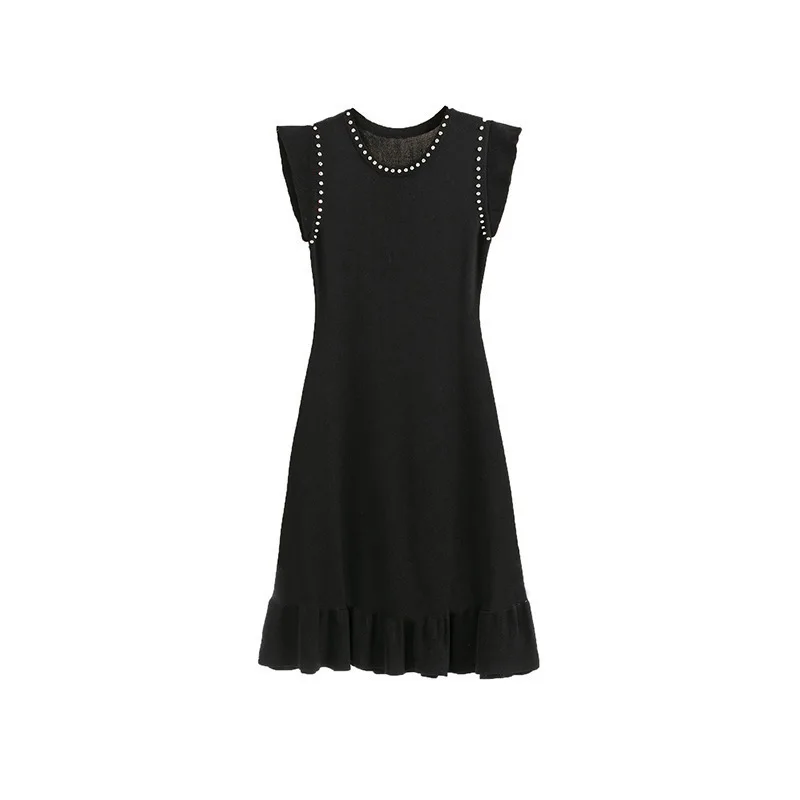 New Summer Women\'s Sleeveless Dress Elegant Fashion Casual Black A-line Skirt