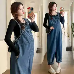 Vintage Denim Maternity Jeans Clothes for Pregnant Women 2024 Spring New Wide Leg Loose Pregnancy Overalls Pants Jumpsuits