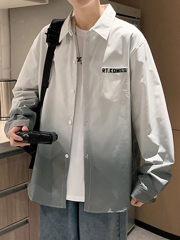 

Мужская повседневная свободная куртка с длинными рукавами, градиентным цветом, воротником-стойкой, в американском стиле, ветрозащитная, без бренда