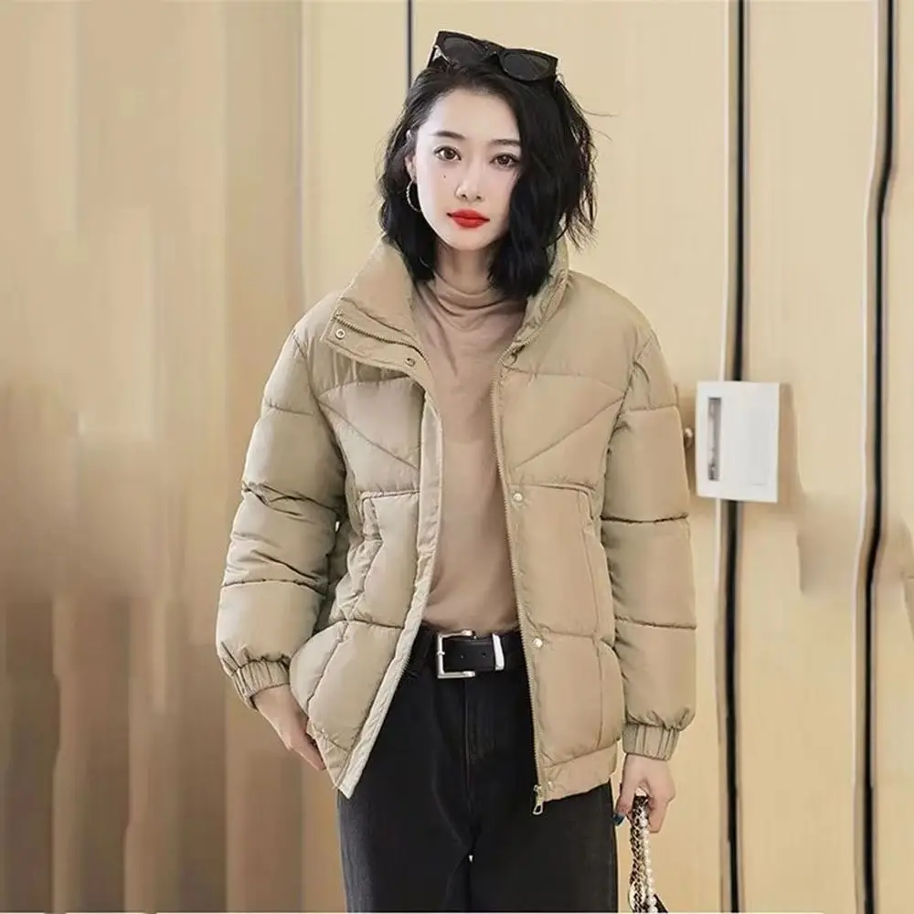 2025 New Winter Women's Cotton Jacket Fashion Short Stand Up Collar Temperament Thick  Korean Version Cotton Coat Parker
