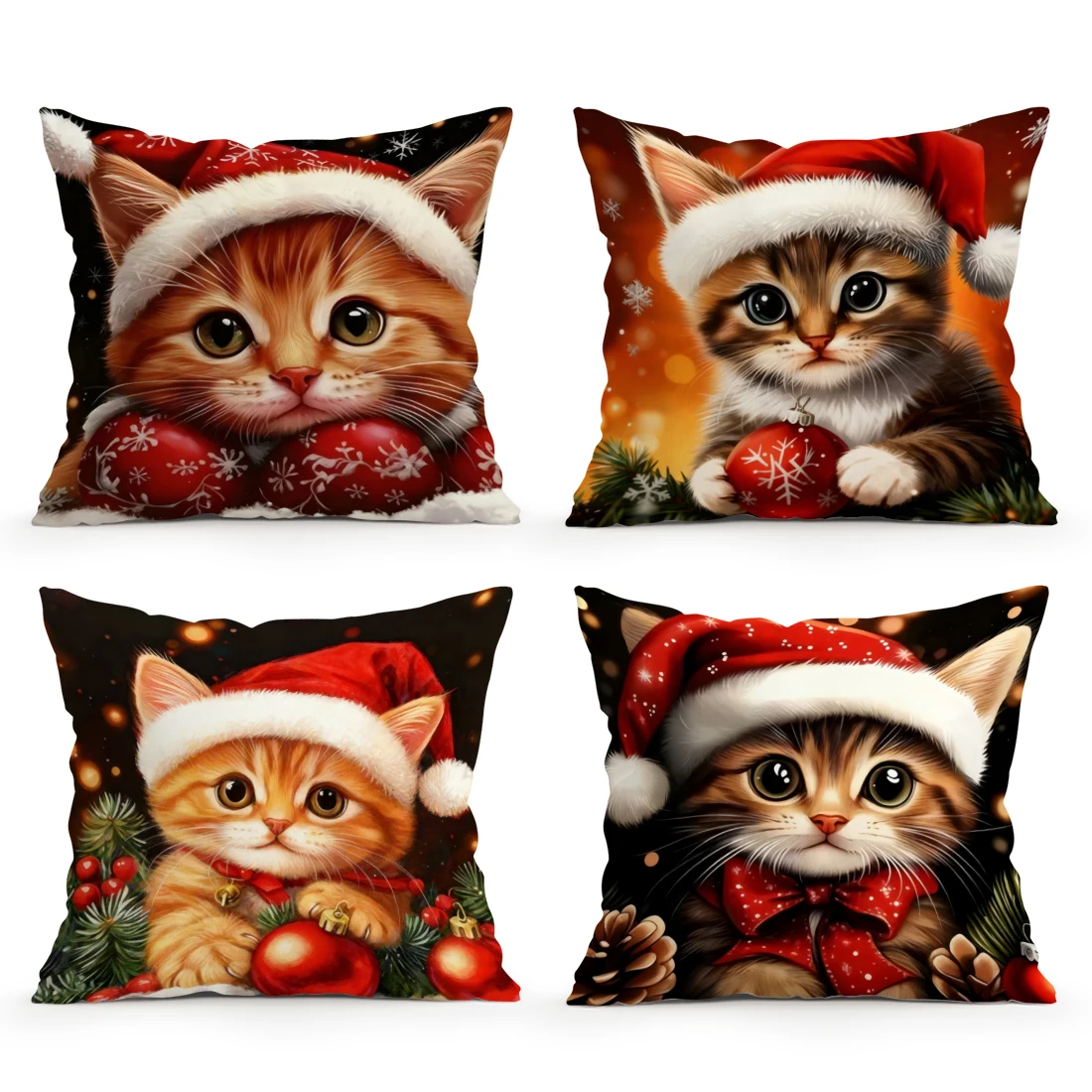 

Christmas kitten Cushions Pillowcase Cushion Cover Throw Pillow Sofa Decoration Pillowcover Home Car Decor