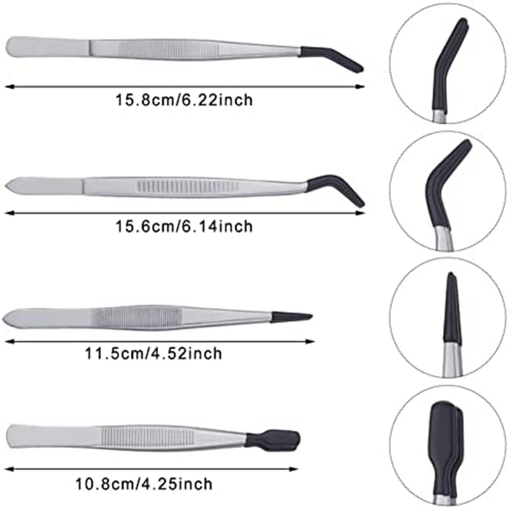 고무 팁 트위저 세트, 트위저 PVC 코팅 트위저, 고무 미세 점 트위저, 고무 플랫 팁 핀셋, 4 개
