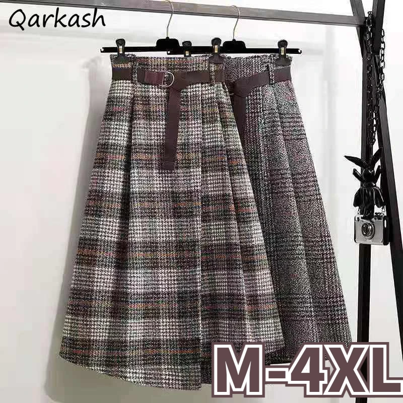 Plaid Midi Skirts Women Vintage Baggy Aesthetic Autumn Streetwear Kawaii Korean Style Faldas Casual Preppy Girl Popular Daily