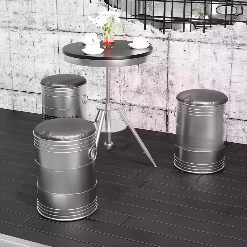 Sturdy and comfortable iron barrel bar set Modern industrial design Waterproof Perfect for home bars Cafe bars