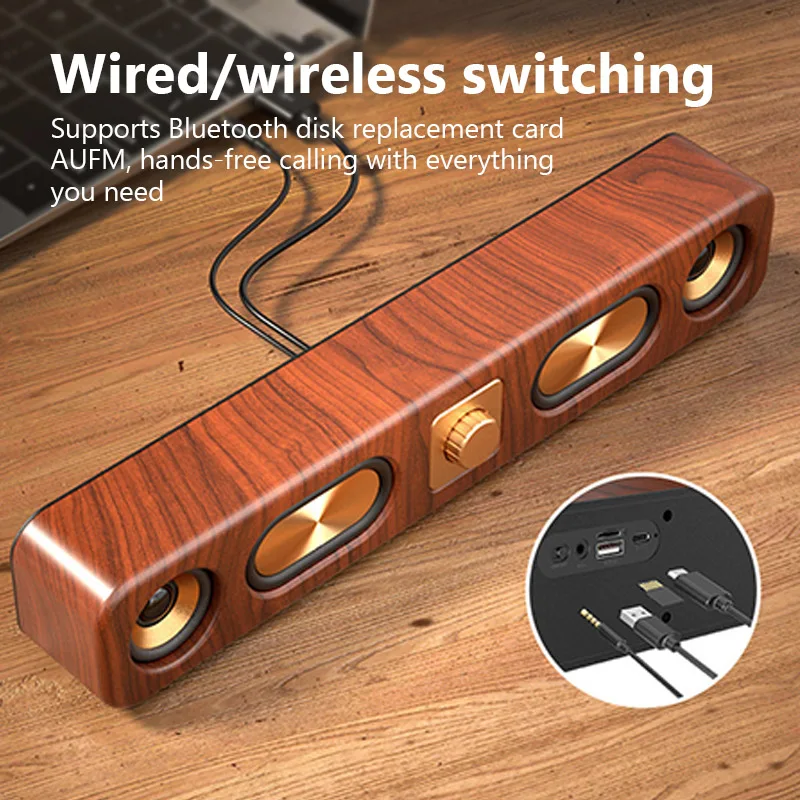 Wood Grain Wireless Connection Speakers - Portable Loud Stereo Sound with Subwoofer Rechargeable Battery Compact Design Gift