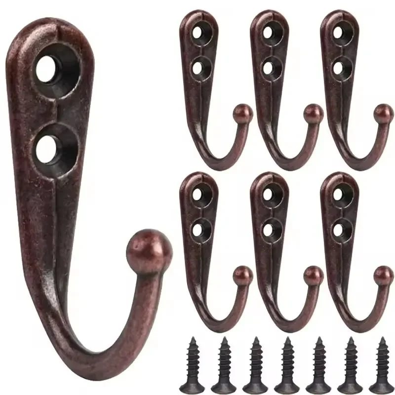 Vintage Wall Hooks with Screws Mounted Single Prong Hook Retro Mini Bronze Hangers Clothes Keys Hats Towels Bathroom Hanging